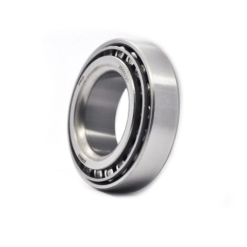Side view of 25580/25520 Tapered Roller Bearing Cup and Cone Set, Set of 4 showing metal construction and bearings