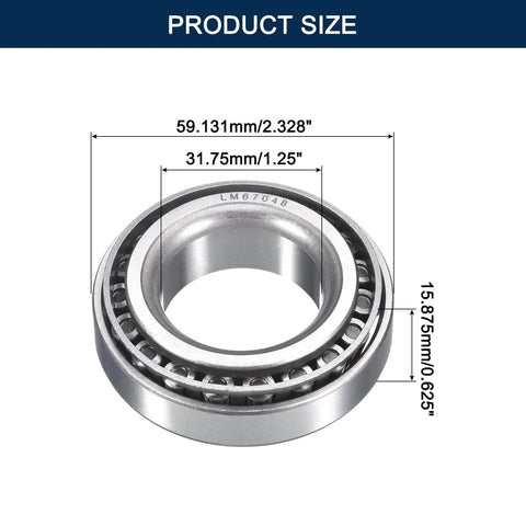2 Pack LM67048/10 Tapered Roller Bearing Cone and Cup Set, 1.25" Bore 2.328" OD 0.625" Cup Width, Chrome Steel