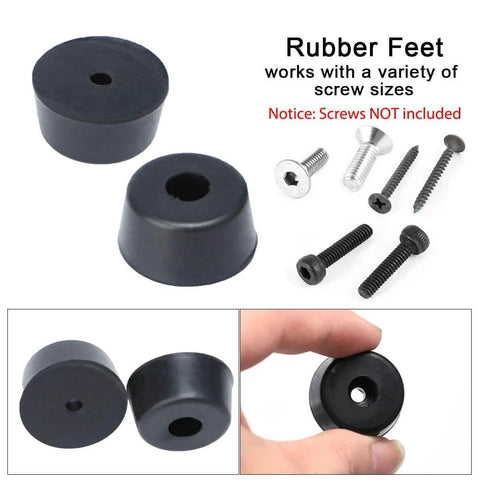 Tapered Rubber Pad Feet Bumper Washer 28mm Diameter By 14mm Height 4 Pack Black For Furniture shown with various screw sizes
