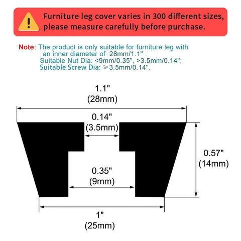 Diagram of Tapered Rubber Pad Feet Bumper Washer 28mm Diameter By 14mm Height dimensions and specifications