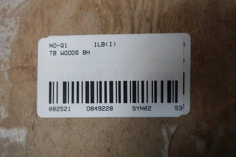 Label with barcode and text for TB Woods 8H, related to Industrial 8H SF Coupling Sleeve For TB Woods Machinery Built Tough Heavy Duty Shaft Coupler For Precise Alignment Vibration Dampening Durable Performance Easy Install TB Woods 8H SF Sleeve.