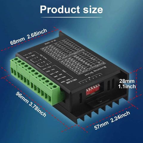 Stepper Motor Driver TB6600 4A 9-42V Nema 17 Stepper Motor Driver CNC Controller Single Axes Phase Hybrid, dimensions labeled