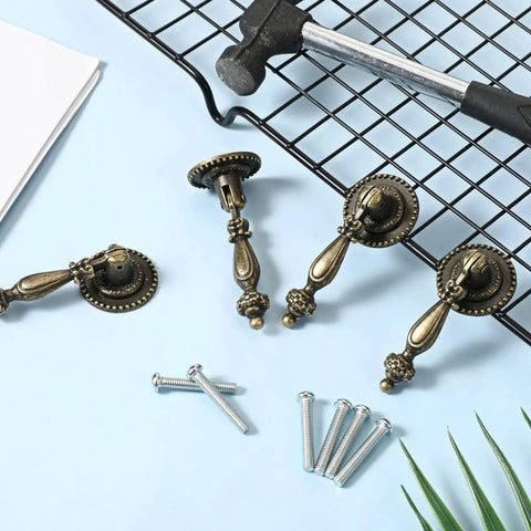 Six Antique Style Teardrop Cabinet Pulls With Mounting Screws In Vintage Bronze Finish Zinc Alloy