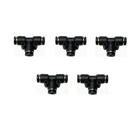 Easy Tee Push Connect Fitting One Eighth Inch OD PBT Plastic Quick Connect For Air And Vacuum Lines Pack Of Five