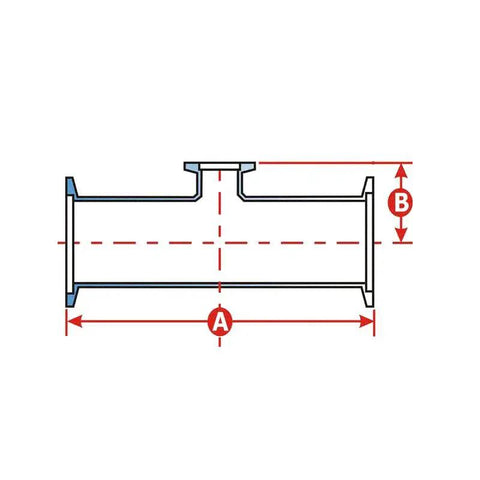Technical diagram of 3 Way Tee Reducer Vacuum Fittings KF50 To KF25 ISO KF Flange Size NW50 To NW25 Stainless Steel