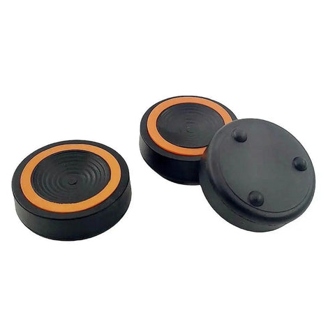 Three Piece Anti Vibration Suppression Pads for Telescope Mounts with 7.6 Cm Diameter Improves Stability by Absorbing Tripod and Nearby Vibrations Portable Lightweight Set for Cameras and Telescopes showing round black and orange pads.