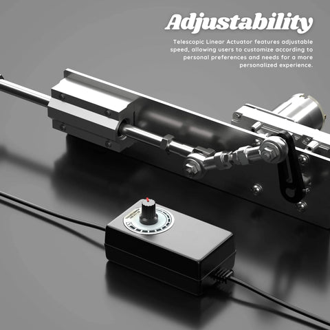 DIY Reciprocating Linear Actuator Stroke 2cm-8cm with Speed Controller, chrome tube and motor, 24V 120RPM, side view