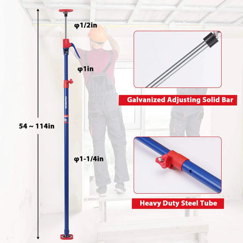 Cabinet Jack Support Pole, 54-114 Inches Steel Telescopic Quick Support Rod Adjustable 3rd Hand Support System, 154 lbs capacity.