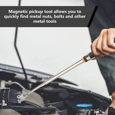 Mechanic using Five Piece Telescoping Magnetic Pickup Set with Rustproof Tray Delivers Strong Neodymium Pull From 4.6 To 30.9 Inches in engine bay.
