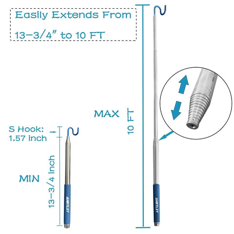 Extends from 13.75 in to 120 in for effortless reach, this telescoping magnetic pickup tool with 15 lb magnet and S-hook.