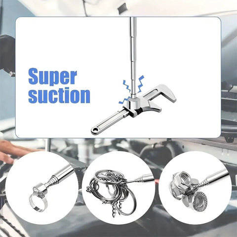 Telescoping Magnetic Pickup Tool 2 Pack With 8Lb And 2Lb Magnets for Mechanics shown in use retrieving metal parts
