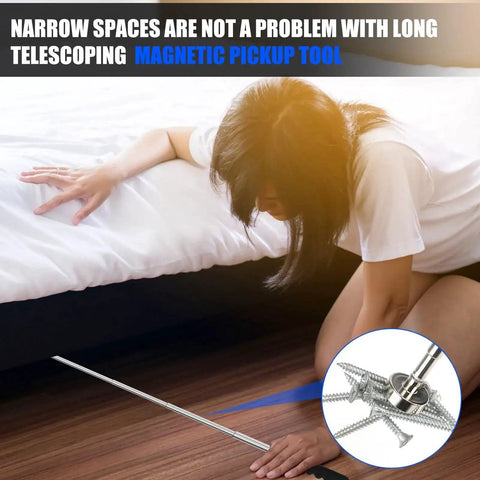 Two Pack Telescoping Magnetic Pickup Tools reach 7 to 30 inches with a 40 lb pull, featuring a 0.79 inch removable tip
