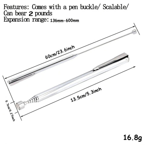 Telescoping Magnetic Pickup Tool 2 Pack With 8Lb And 2Lb Magnets For Mechanics And Car Tools Extendable Grabber Reaching Tight Spots In Hard To Reach Areas Ideal For Retrieval Of Small Metal Parts In Garages Workshops And Vehicles showing dimensions and features
