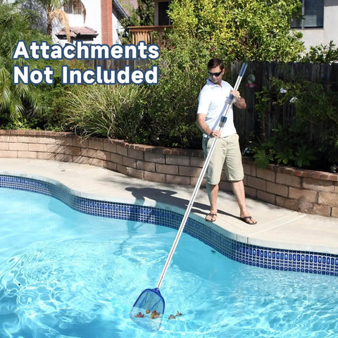 Man using 16 Foot Telescoping Pool Pole With 2 Pieces Aluminum Adjustable Skimmer Pole for deep cleaning a pool, attachments not included