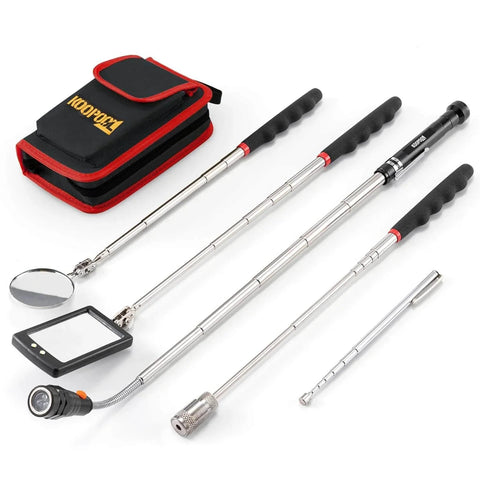 Telescoping Magnetic Pickup Tool Set with LED Flashlight and Inspection Mirror Telescoping, Cool Gadgets for Men, Magnet Stick Red