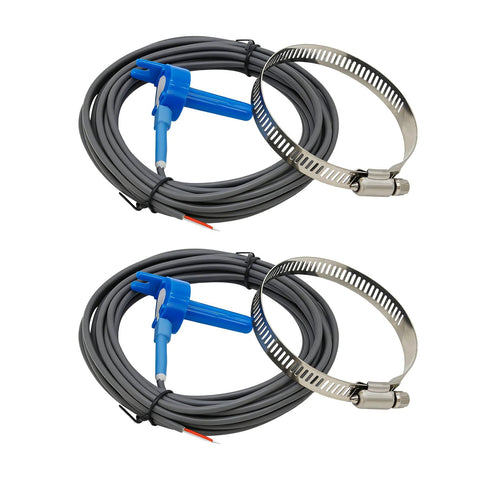 Temperature sensor with 20-ft cable, 2-pack; blue probe and stainless hose clamp for pool automation systems