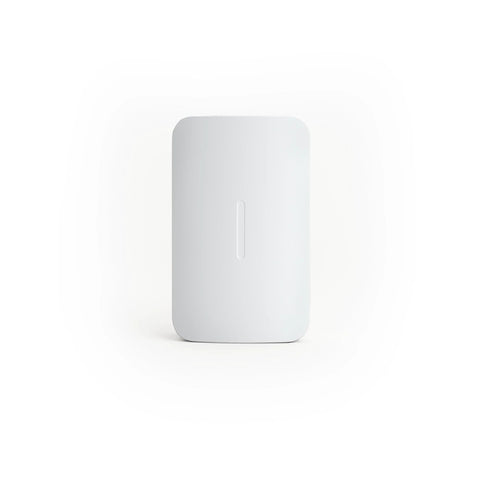 SimpliSafe temperature sensor, white plastic rectangular device with rounded corners and a vertical indicator slit.