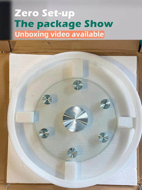 30.7 inch tabletop lazy susan made from tempered glass, rotating serving tray for dining tables and kitchens, heavy duty spinning food server for party centerpieces in package.