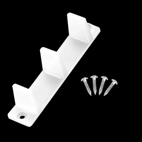 White durable replacement rails Ten Piece Plastic Sliding Closet Door Floor Guide Set Bottom Track Mount Bypass For Wardrobe Doors Four And Three Sixteenth Inches shown with screws on black background.