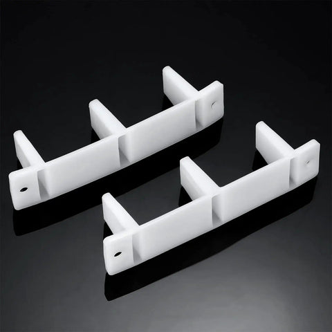 Ten Piece Plastic Sliding Closet Door Floor Guide Set Bottom Track Mount Bypass For Wardrobe Doors Four And Three Sixteenth Inches White Durable Replacement Rails For Smooth Opening And Stable Alignment shown in a pair on a black background.