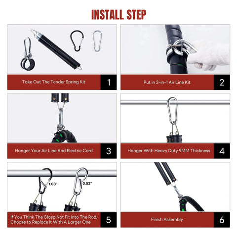 Installation steps for 16 Inch Double Tender Spring Kit For Trailer Suspension Dual Tender Springs For Suspending Air Lines And Electric Cords Tender Spring Assembly With Hanger Bracket For Semi Trucks Tractors Trailers 2 Pack