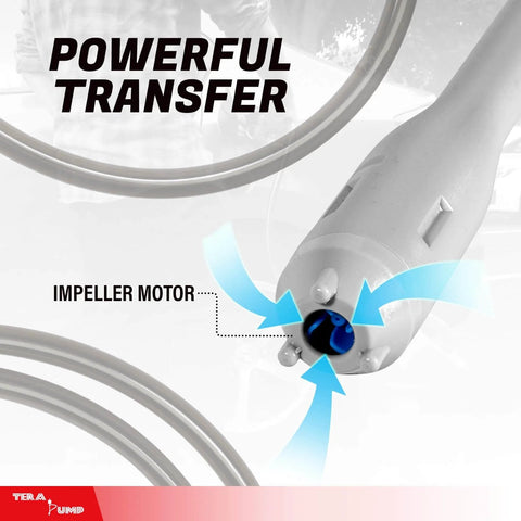 Close-up of TERA PUMP Portable Battery Powered Gas Transfer Pump's impeller motor highlighting powerful transfer capability.