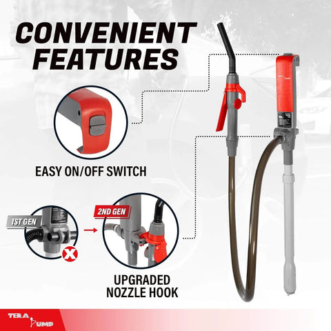 TERA PUMP Portable Battery Powered Gas Transfer Pump with on/off switch and nozzle hook