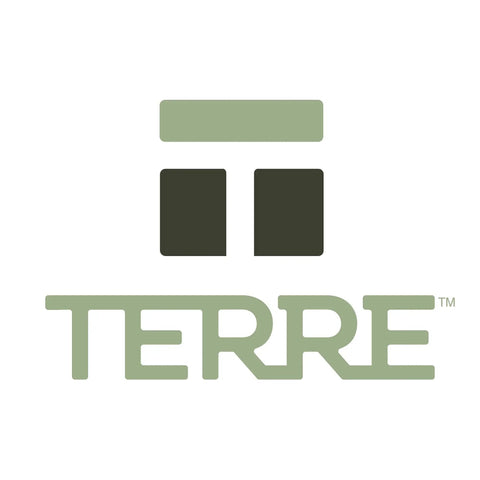 Logo with abstract geometric design and the word 'TERRE' in green lettering.