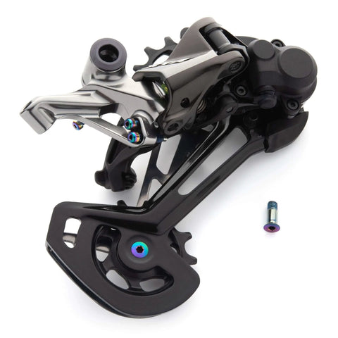 Terske Titanium Bolt Kit fits Shimano XTR/XT/SLX/Deore Mountain Rear Derailleur showing limit screws and pulley wheel