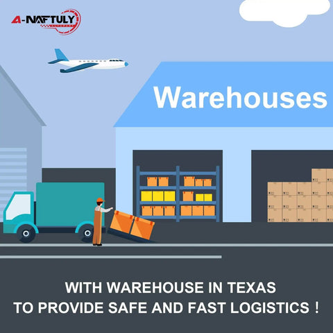 Illustration of a warehouse with delivery truck and worker in Texas for logistics.