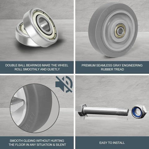 4 Inch Caster Wheels Set of 4 with Thermoplastic Rubber Silent Castors Heavy Duty Industrial Casters with bearings and bolt