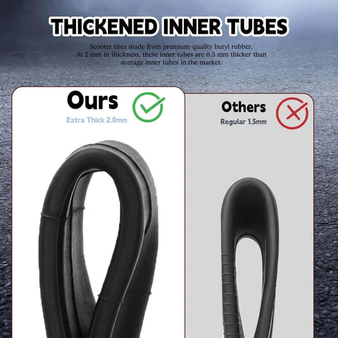 Comparison of thickened inner tubes, 2.0mm vs 1.5mm, for 10x2.75-6.5 scooter tire tube, 70/65-6.5 Inner Tube replacement.