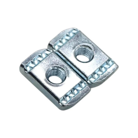Thickened 3/8-16 strut channel nuts with zinc plating for tool-free mounting on slotted channels, shown front view.