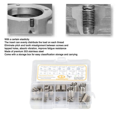Thread Repair Kit 41 Piece Insert Assortment For M2 Through M14 Stainless Steel Thread Inserts with storage box visible