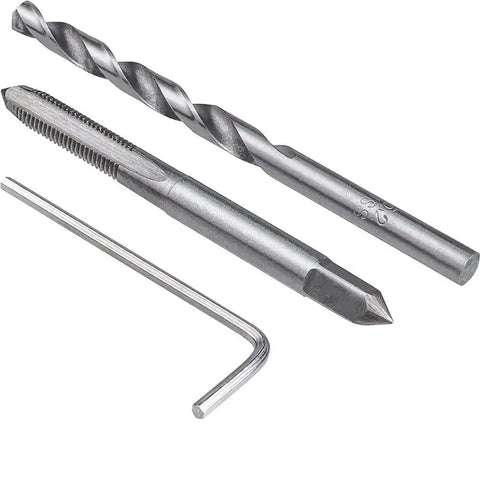 Drill bit and M8 tap from 30 Piece M8 x 1.25mm Stainless Steel Thread Repair Kit With 25 Inserts For Auto Repair Helicoil Coil Compatible