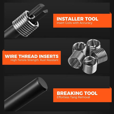 Installer tool, wire thread inserts, and breaking tool in All In One 348 Piece Thread Repair Kit With Metric And SAE Helicoil Set