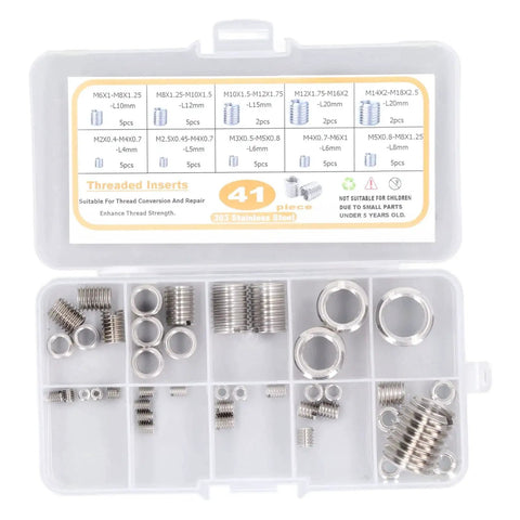 Thread Repair Kit 41 Piece Insert Assortment For M2 Through M14 Stainless Steel Thread Inserts With Storage Box displayed open