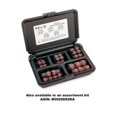 Open case displaying Threaded Insert For Metal 12L14 Carbon Steel 5/16-18 Internal Threads And 1/2-13 External Threads Self Locking Pack of 10