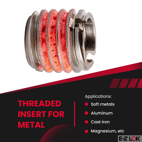 Self Locking Externally Threaded Insert For Metal Repair In 303 Stainless Steel side view with visible threads and grooves.