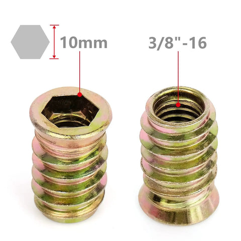 Heavy Duty 40 Pack Threaded Inserts For Wood Furniture Three Eighths Sixteen Thread Size 25mm With Hex Spanner Socket Drive