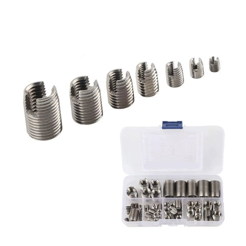 50 Pcs Threaded Inserts Set Self Tapping Stainless Steel Inner Thread for Plastic with Storage Box M3-M16 sizes