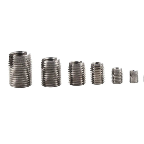 Assorted sizes of stainless steel threaded inserts from 50 Pcs Threaded Inserts Set Self Tapping Stainless Steel Inner Thread For Plastic And Soft Materials