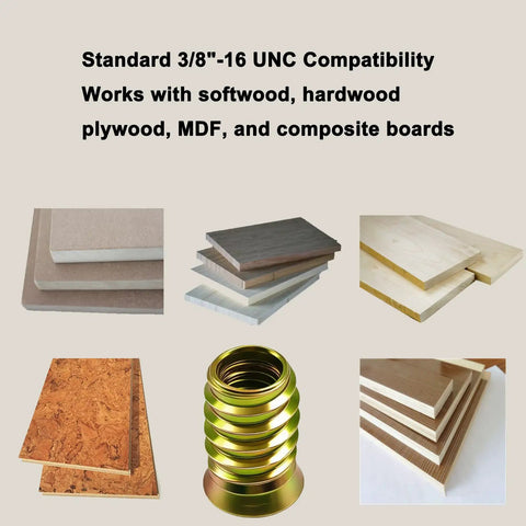 50 Pack 3/8-16 By 25mm Threaded Inserts For Wood Furniture with zinc plated carbon steel insert and various wood boards
