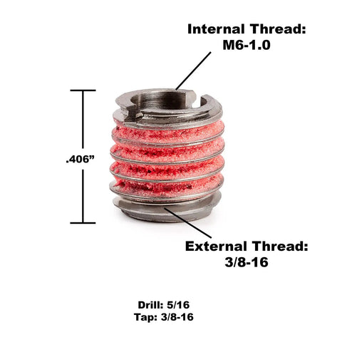 Externally Threaded Metal Insert In 303 Stainless Steel With M6 1.0 Internal Threads And Three Eighths Inch External Threads 10.31 Millimeter Long Made In USA Pack Of 5 Heavy Duty Self Locking Fasteners For Metal Construction