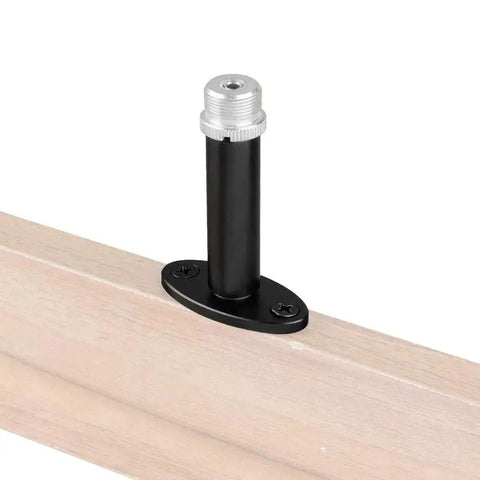 5/8-27 Threaded Wall Mount Bracket For Microphones And Accessories With Oval Base installed on a wooden surface