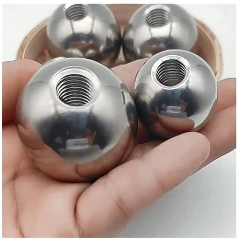 Hand holding 304 Stainless Steel Threaded Steel Ball, Half-Hole Threaded Steel Ball, M2 Drilled Threaded Steel Ball, 20mm diameter
