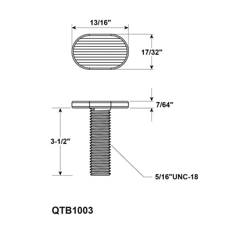 Diagram of T-bolt dimensions for T Track Hold Down Clamp Two Pack For Woodworking Five And One Half Inch By One And One Eighth Inch Clamps