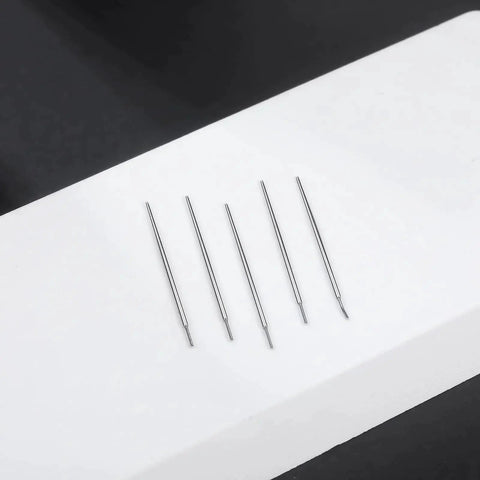 Threadless Piercing Taper Kit Dope Gear 20G 0.8mm 18G 16G Stainless Steel Insertion Pins, 5pc set for various piercings displayed on white surface