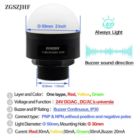 Industrial 24V DC AC LED Warning Lights Three Color Column Signal Tower Indicator Lamp Beacon With Continuous Buzzer