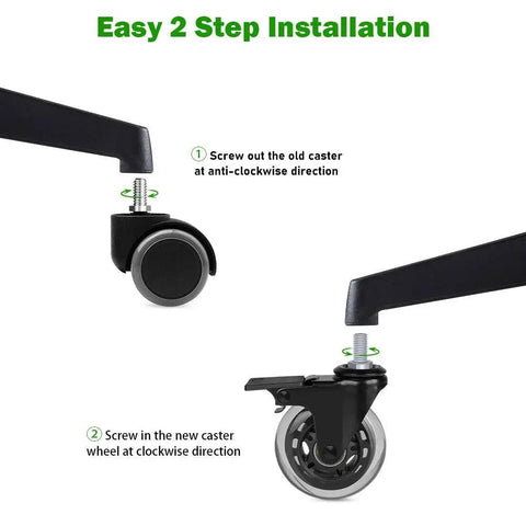 Easy 2 step installation guide for Three Eighths Inch Thread Swivel Stem Casters With Locking Brake For Office Chairs Furniture And Shelves